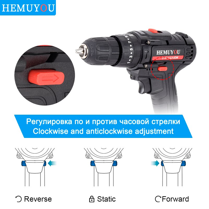 Electric Cordless Screwdriver Impact Drill 3 Functions Wireless  Mini Lithium Battery Charging Hand Drill 21V 25V