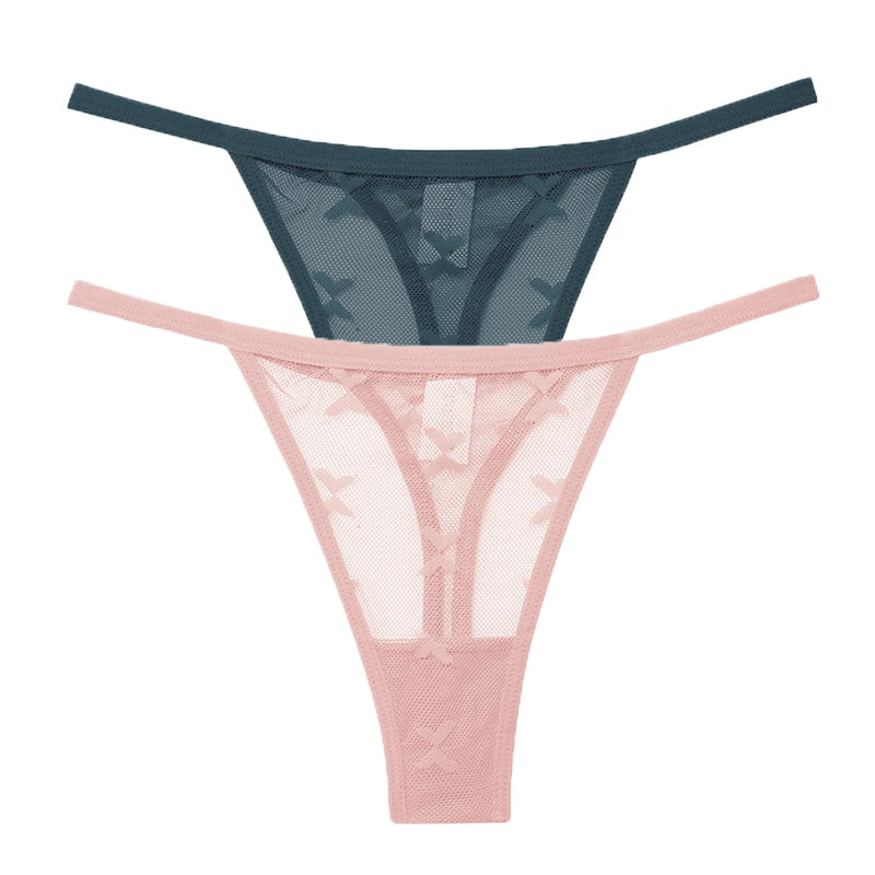 2PCS/Set Mesh Transparent Thong Women Panties Underwear Women Seamless G-String Female Underpants Intimates Lingerie S-XL