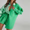 Women Casual Tracksuit Shorts Set Summer Long Sleeve Shirt Tops And Mini Drawstring Shorts Suit Lounge Wear Two Piece Set