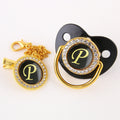 Black Bling Baby Pacifier And Clip Alphabet Letter M Infant Pacifier Gold Letter Unique Name Initials Baby Shower Gift