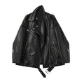 FTLZZ Spring Autumn Faux Leather Jackets Women Loose Casual Coat Female Drop-shoulder Motorcycles Locomotive Outwear With Belt