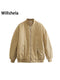 Willshela Women Fashion Oversized Bomber Jackets Coat With Pockets Front Zipper Vintage O-Neck Long Sleeves Female Chic Outwears