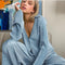 Ladies Shirt Suits Pleated Notched Single-Breasted Female Cardigan Two-Piece Loose Shirts and High-Waist Wide-Leg Pants Sets