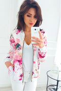 Women Floral Printed Jackets Spring Autumn Long Sleeve Zipper Bomber Outwear Casual Pocket Slim Streetwear Female Plus Size Coat