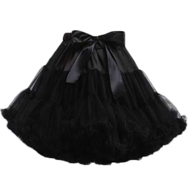 Women Lolita Cosplay Petticoat A-Line Puffy Tutu Skirt Layered Tulle Ballet Dance Pettiskirts Big Bowknot Underskirt