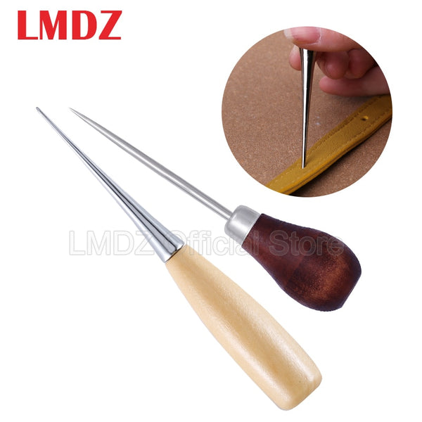 LMDZ Wooden Handle Awls DIY Leather Tent Sewing Awl Shoes Repair Tool Hand Stitcher Leather craft Awl Punch Hole Leather Tools