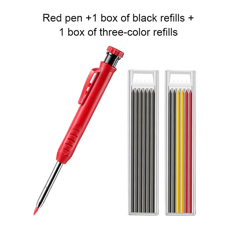 Solid Carpenter Pencil Set with 6 Refill Leads Built-in Sharpener Mechanical Pencil Marking Tool Kit for Woodworking Architect