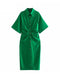 TRAF Women Chic Fashion Button-up Draped Midi Shirt Dress Vintage Short Sleeve Side Zipper Female Dresses Vestidos