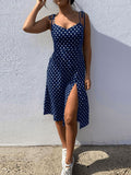 Dresses 2022 Sundress Summer Women Causal Polka Dot Sleeveless High Pleated elastic waist V-Neck Beach Dress Vestidos De Verano