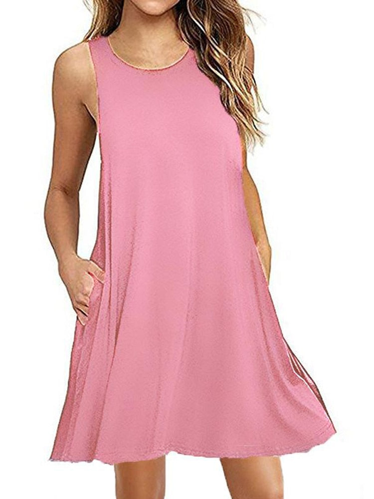 Women Black Blue Summer Dress 2022 Polyester  Short Sleeve O-Neck Tops Casual Loose Dress Female Street White Dress Vestidos