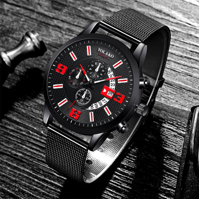 2022 Watches Mens Fashion Calendar Watch Men Business Stainless Steel Mesh Belt Quartz Wrist Watch Male Clock relogio masculino