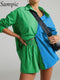 Sampic Women Blue Suit 2022 Casual Loose Long Sleeve Shirt Summer Tops And Mini Shorts Fashion Tracksuit Two Piece Set Outfits