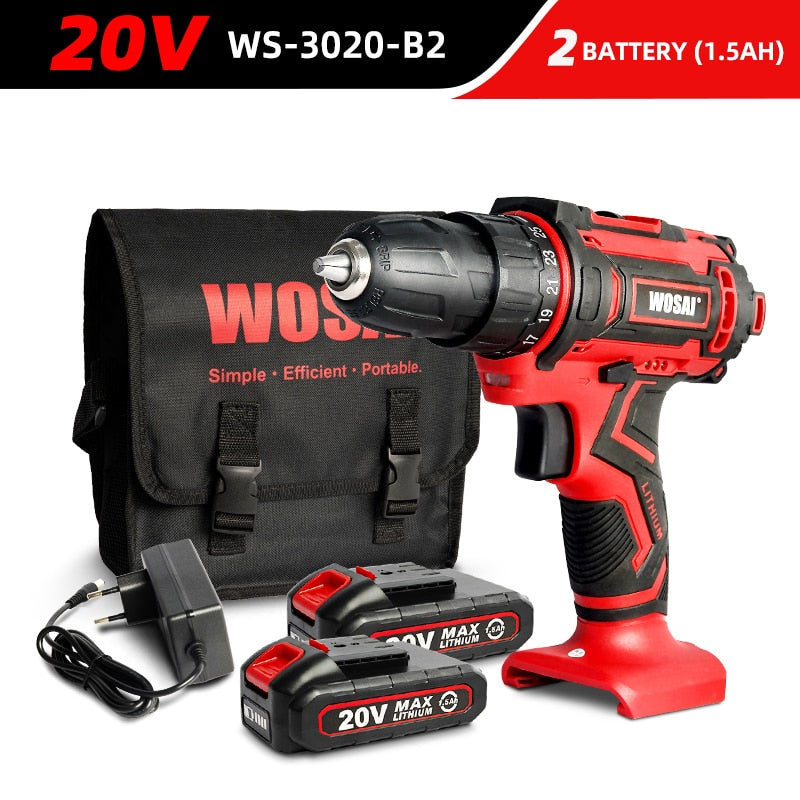 WOSAI 12V 16V 20V Cordless Drill lithium-ion Battery Electric Screwdriver 25+1 Torque Mini Wireless Power Driver DIY Power Tools