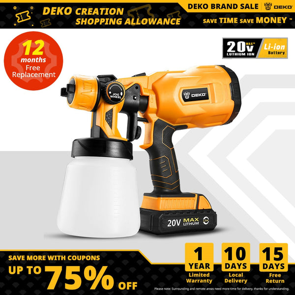 DEKO Spray Gun, 20V/220V High Power Home Electric Paint Sprayer, NO battery 3 Nozzle Easy Spraying Clean Perfect for Beginner