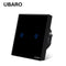 UBARO Eu AC100-240V Tempered Black White Crystal Glass Touch Switch Panel Wall Light Sensor Button 1/2/3 Gang 10A Interruptor