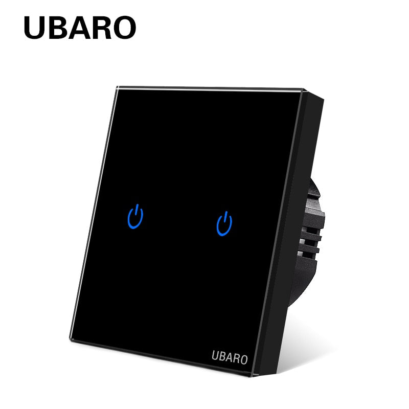 UBARO Eu AC100-240V Tempered Black White Crystal Glass Touch Switch Panel Wall Light Sensor Button 1/2/3 Gang 10A Interruptor
