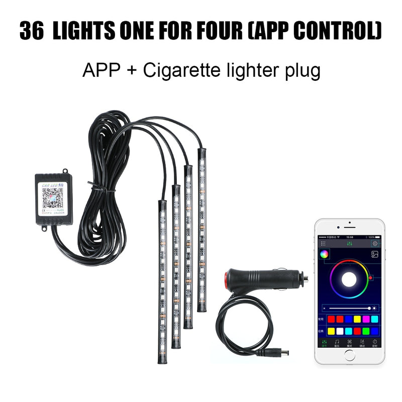 Automotive Interior Decorative Lights LED Car Foot Light 24/36/48/72 LED Atmosphere Lamp Ambient Lamp Remote/Voice Control
