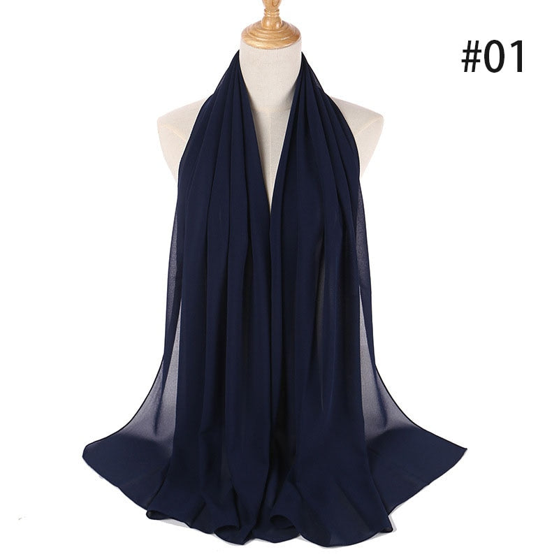 Hijab Scarf 72*175cm Plain Chiffon Scarves For Women Muslim Fasion Islam Clothing Headscarves Shawl For Ladies Headwrap Ramadan