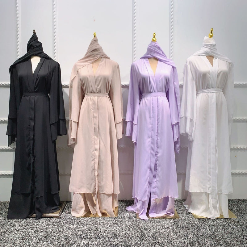 Ramadan Open Chiffon Abaya Dubai Women Sash Marocain Kaftan Eid Hijab Long Robe Muslim Fashion Clothes Turkey Vestido De Mujer