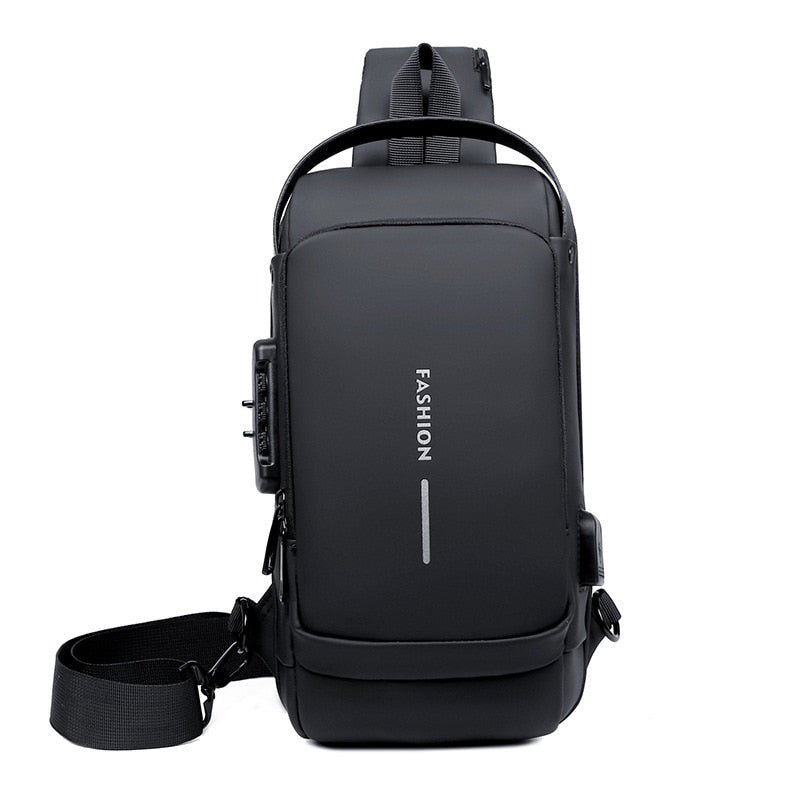 Multifunction Patent Leather Chest Bag Men Waterproof Men Crossbody Bag Anti-theft Travel Bag Male USB Charging Chest Bag Pack