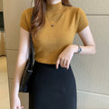 Womens Tops And Blouses Summer Short Sleeve Blouse Women Blusas Mujer De Moda 2021 Turtleneck Knitted Blouse Shirt Tops C931