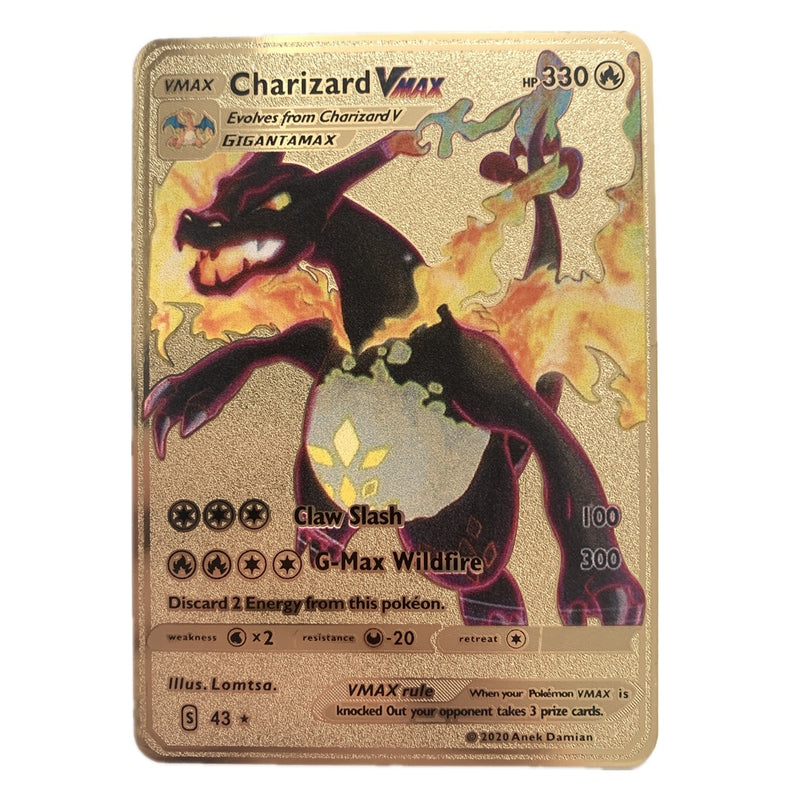 Newest Pokemon Vmax V GX EX Shiny Gold Metal Card PV French Game Tag Team Fighting Ordering Series Child Christmas Gift