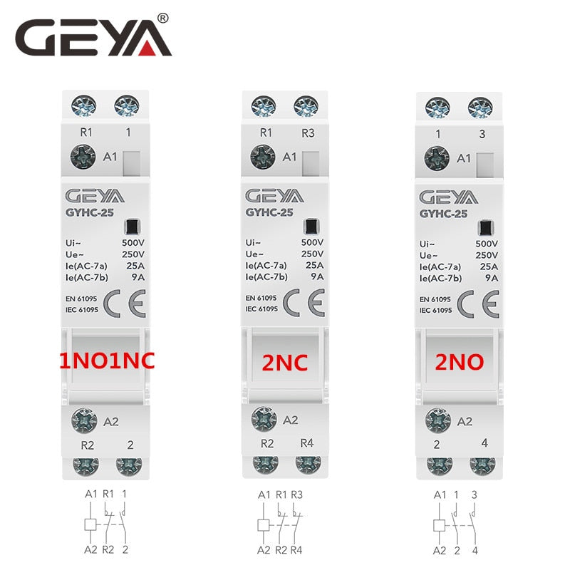 Din Rail Automatic Modular Household Contactor AC220V 2P 16A 20A 25A 2NC 2NO 1NO1NC 50/60Hz