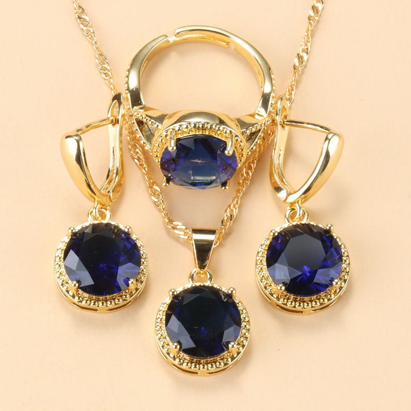 2022 Sell Well Wedding 925 Mark Jewelry Sets Black Zircon Dangle Earrings And Necklace Ring 3 Piece Set women Trendy Costume