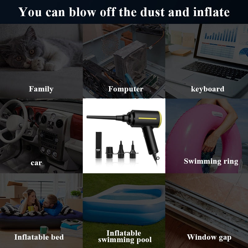 500W Electric Compressed Air Duster Blower Canned Air Spray for Computer PC Keyboard Clean Hair Dryer,Air Pump for Inflatables