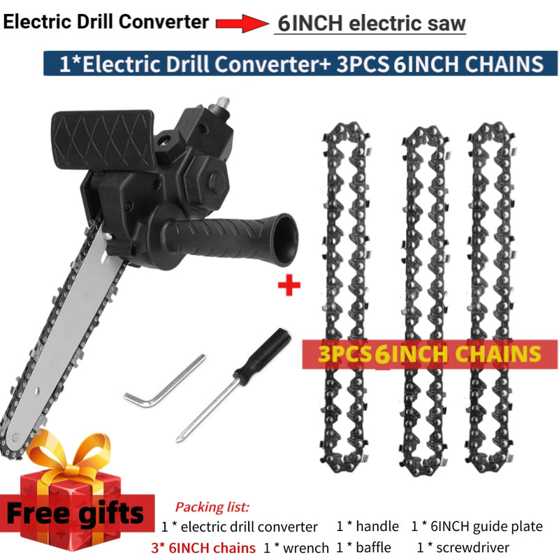 4/6 Inch Electric Drill Modified To Electric Chainsaw Tool Attachment Electric Chainsaws Accessory Set Woodworking Cutting Tool
