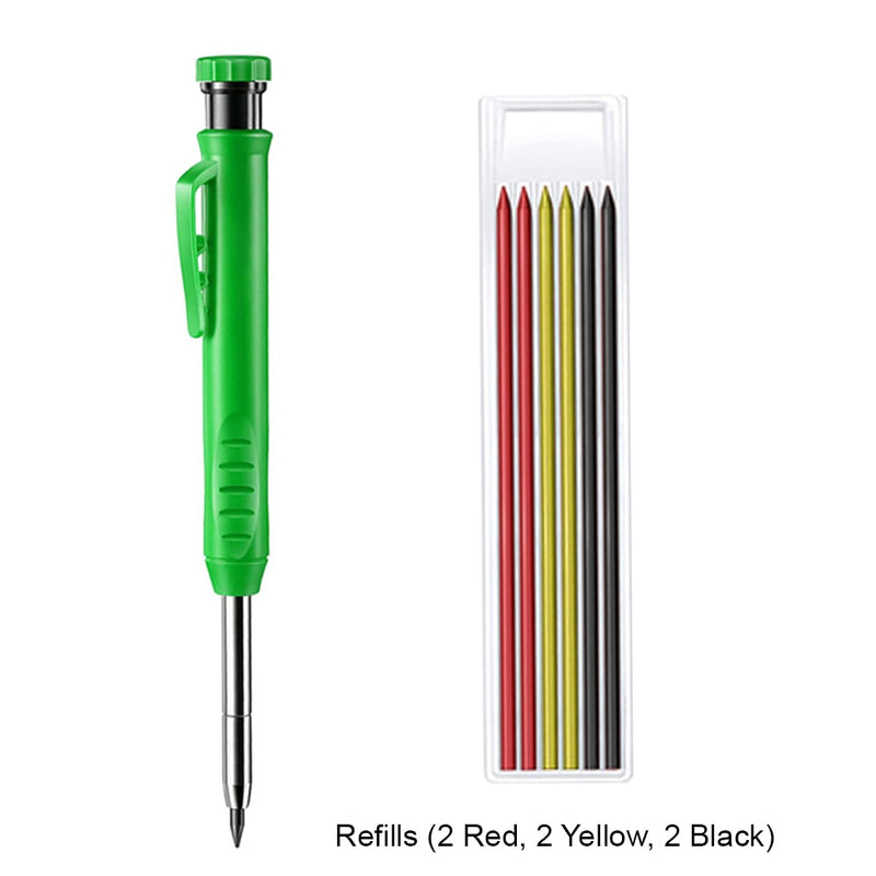 Solid Carpenter Pencil Set Built-in Sharpener Mechanical Pencil Marking Tool Kit with 6 Refill Leads for Woodworking Architect