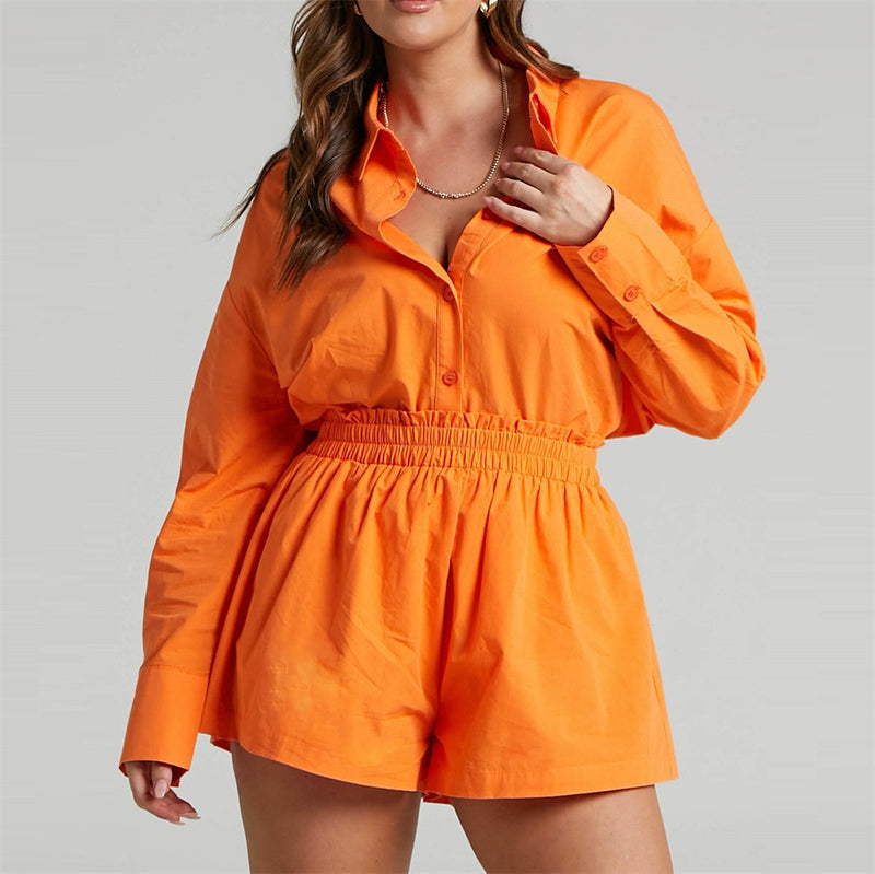 Women Tracksuits Shirt With Mini Shorts Cotton Two Pieces Sets Fashion Clothing Outfits Women Blouses Fashion Tracksuits