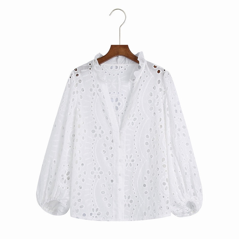 Embroidery Women Blouse Summer 2022 New Fashion Long Sleeve Female Smock Shirt Top Clothing Wears
