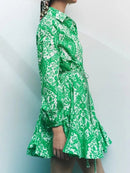 2022 Fashion Women Pleated Dress Party Drawstring Dresses Long Sleeve Female Street Outfit Floral Printed Elegant Casual Summer