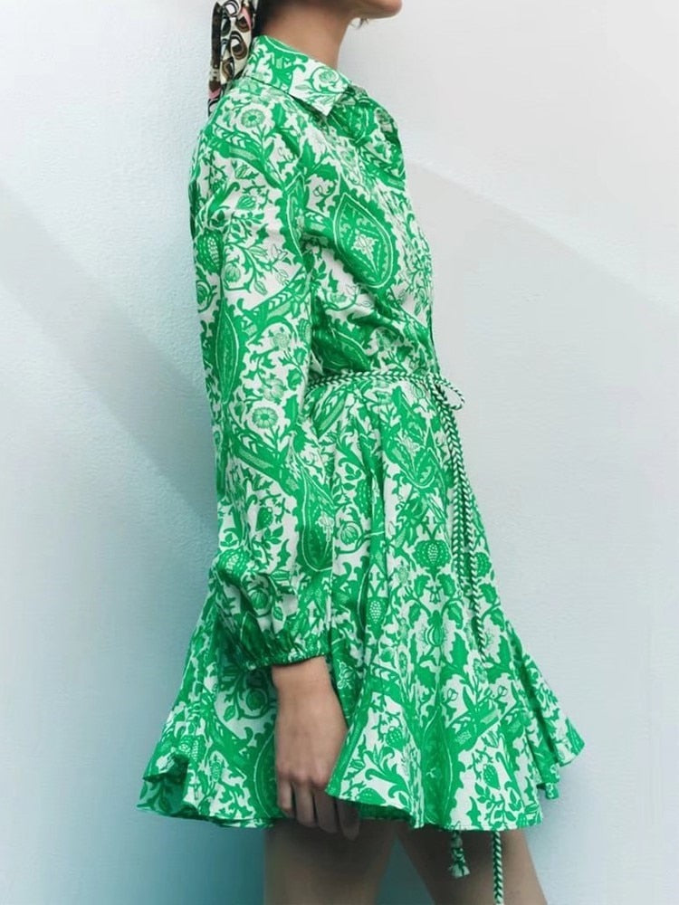 2022 Fashion Women Pleated Dress Party Drawstring Dresses Long Sleeve Female Street Outfit Floral Printed Elegant Casual Summer