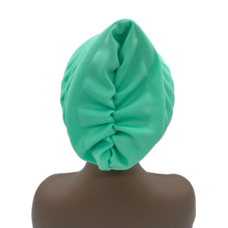 Candy Color Ladies Head Wraps Muslim Hijab Bonnets Fashion Headgear Trending Elastic Full Body Pleated Turban Cap for Women