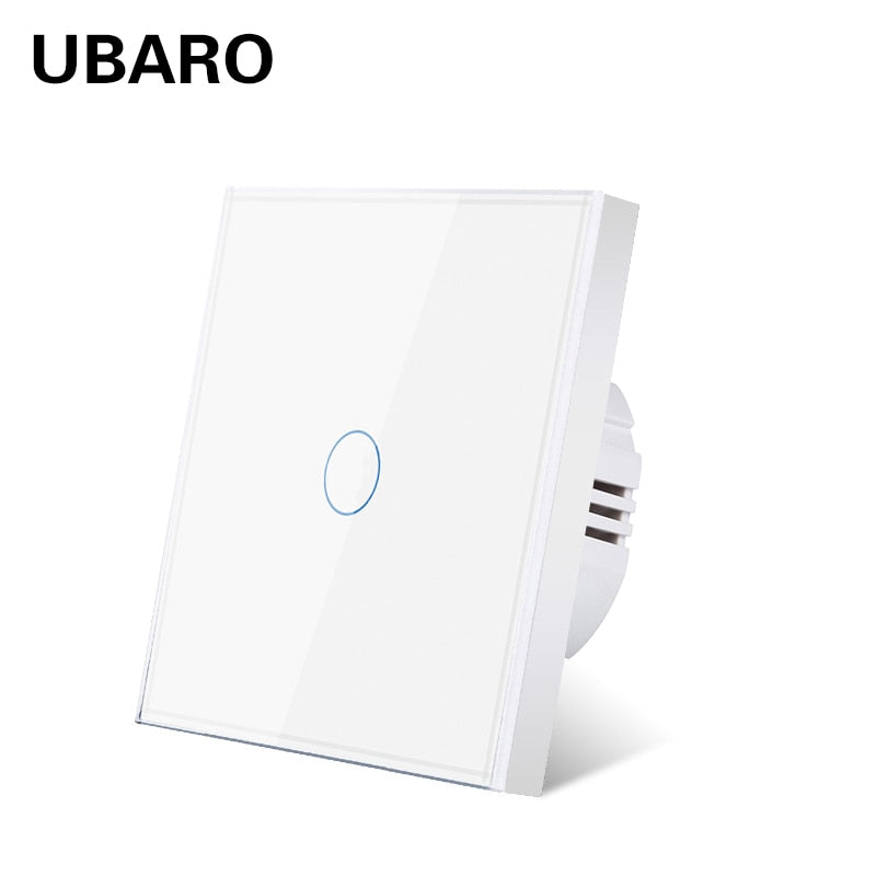 UBARO Eu AC100-240V Tempered Black White Crystal Glass Touch Switch Panel Wall Light Sensor Button 1/2/3 Gang 10A Interruptor