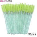 OKAYLASH 50Pcs Disposable Micro Glitter Eyelash Mascara Wands Mini Crystal Eye Lashes Brush Comb Pink White Spoolies