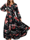 Women Elegant Floral Printed Long Dresses Spring Summer Casual O Neck Long Sleeve Ladies Chic High Waist A Line Beach Dresses