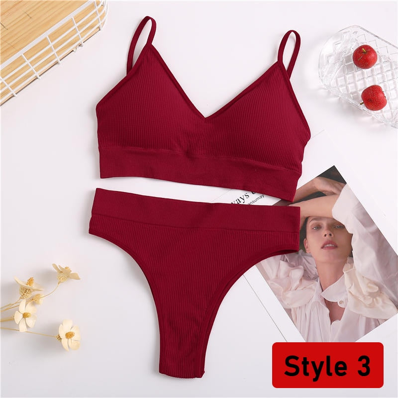 2PCS/Set Women Seamless Bra Panties Set Sexy Stretch Sport Bra Thong Briefs Style Panty Bralette Crop Top Intimates Lingerie Set