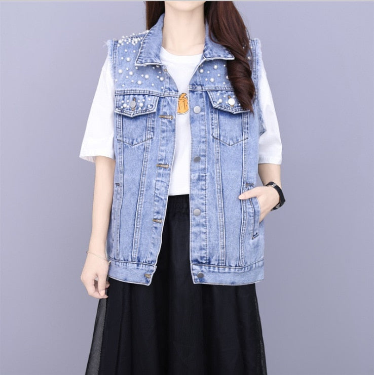 DEAT Fast Delivery New Autumn Fashion Women’s Denim Jacket Full Sleeve Loose Button Pearls Short Lapel Wild Casual 2022 AP446