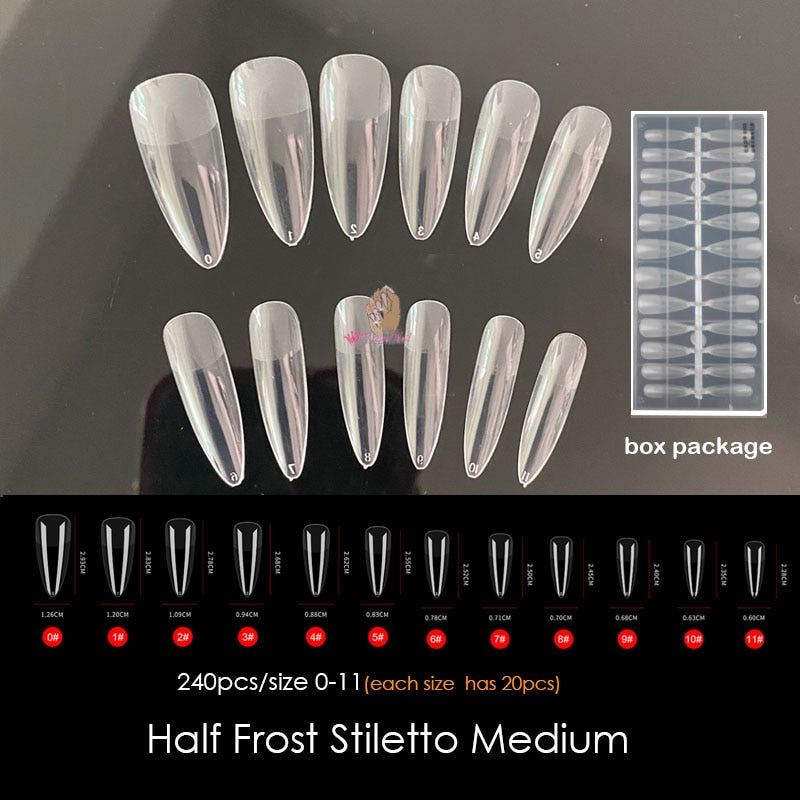 Gel Nails Extension System Full Cover Sculpted Clear Stiletto Coffin False Nail Tips 240pcs/bag