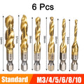 6Pcs M3-M10 Hex Shank Titanium Plated HSS Screw Thread Metric Tap Drill Bits Screw Machine Compound Thread Hand Tools