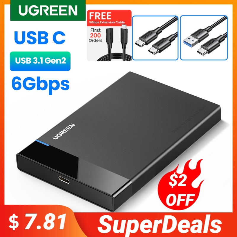 UGREEN HDD Case 2.5 SATA to USB 3.0 Adapter Hard Drive Enclosure for SSD Disk HDD Box Type C 3.1 Case HD External HDD Enclosure