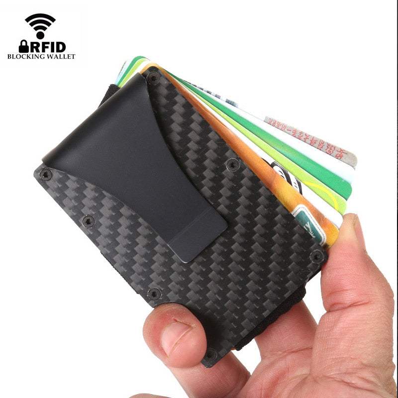 DIENQI Carbon Fiber Card Holder Mini Slim Wallet Men Aluminum Metal RFID Magic Wallet Small Thin Male Purses Money Bag Vallet