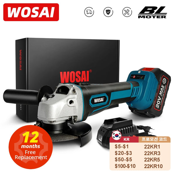 WOSAI MT Series M14 Brushless Angle Grinder 20V Lithium-Ion Battery Machine Cutting Cordless Electric Angle Grinder Power Tools