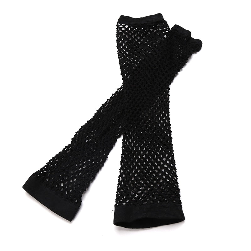 1pair Neon Fishnet Fingerless Long Gloves Leg Arm Cuff Party Wear Fancy Dress for Womens Sexy Girls Punk Goth Dance Mesh Gloves