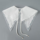 Royal Style Cotton Fake Collar Shawl Wrap Hollow Out Floral Lace Ruffled Trim Necklace Pointed Triangle Lapel Blouse