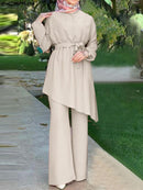 Women Autumn Blouses ZANZEA Fashion Muslim Sets Long Sleeve Turkish Blouses Pants Abaya Solid Islamic Clothing 2PCS Oversized