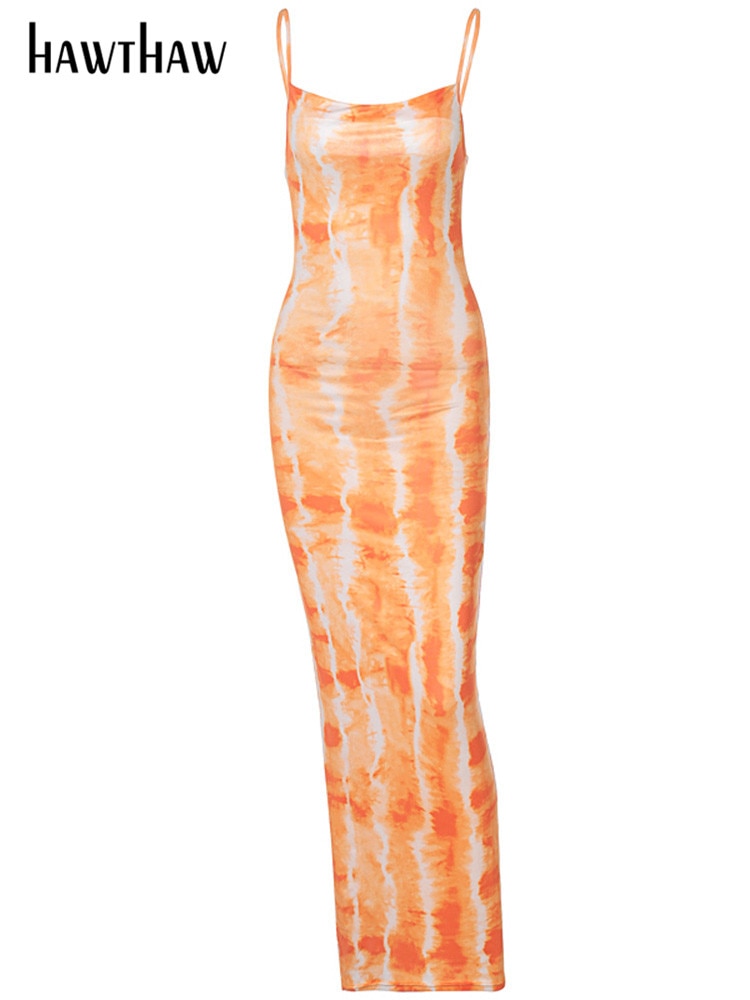 Hawthaw Women Summer Party Sleeveless Slim Printed Bodycon Beach Long Dress 2021 Female Clothing Streetwear Wholesale Items